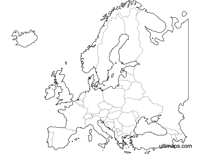 Preview of Blank Map of Europe Countries (Letter)