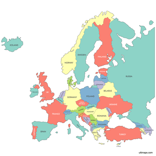 Preview of Labeled Map of Europe Countries