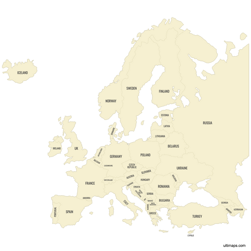 Preview of Labeled Map of Europe Countries
