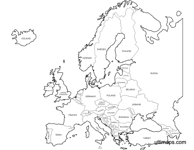 Preview of Labeled Map of Europe Countries (Letter)