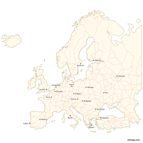 Preview of Map of Europe Countries with Cities