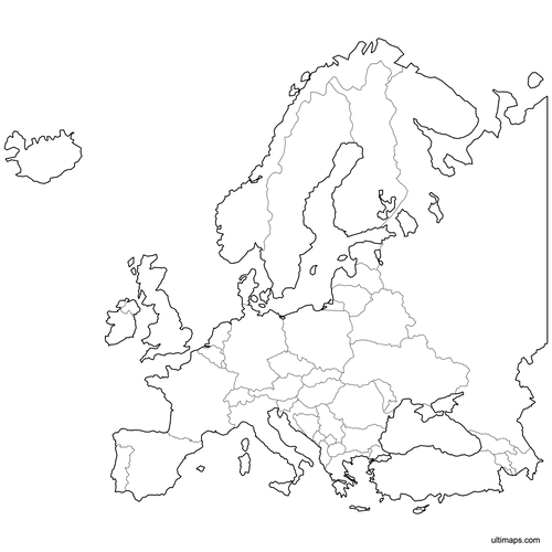 Preview of Outlined Map of Europe Countries