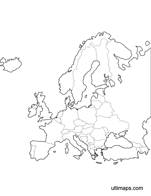 Preview of Outlined Map of Europe Countries (Letter)