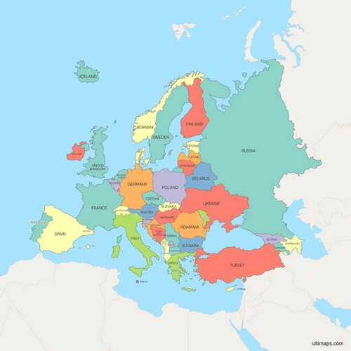 Political Map of Europe with Countries