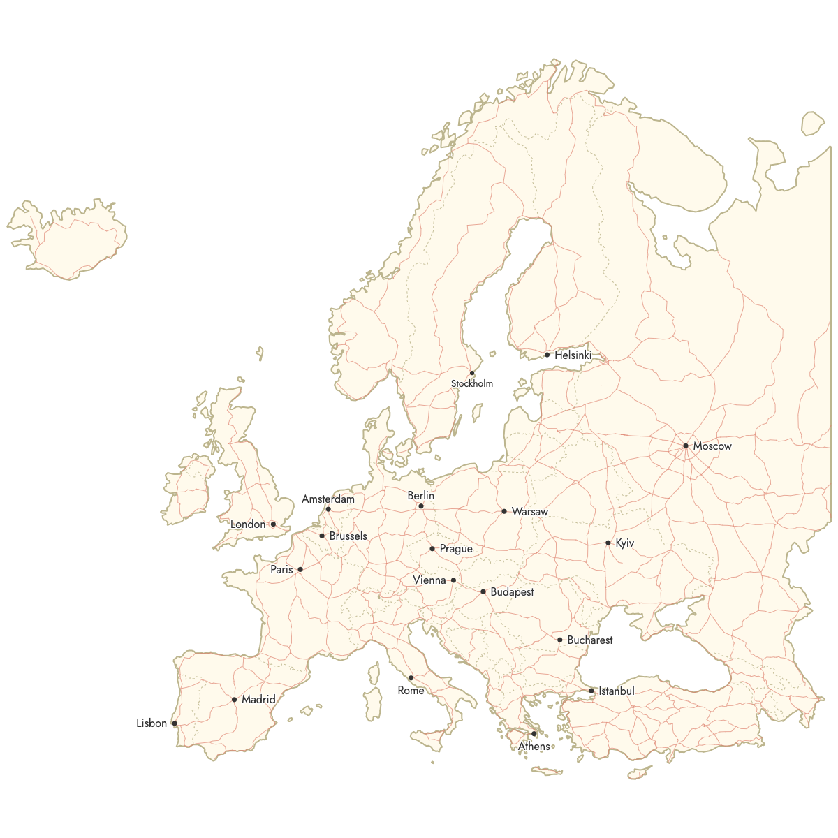 Custom Map of Europe Countries with Cities