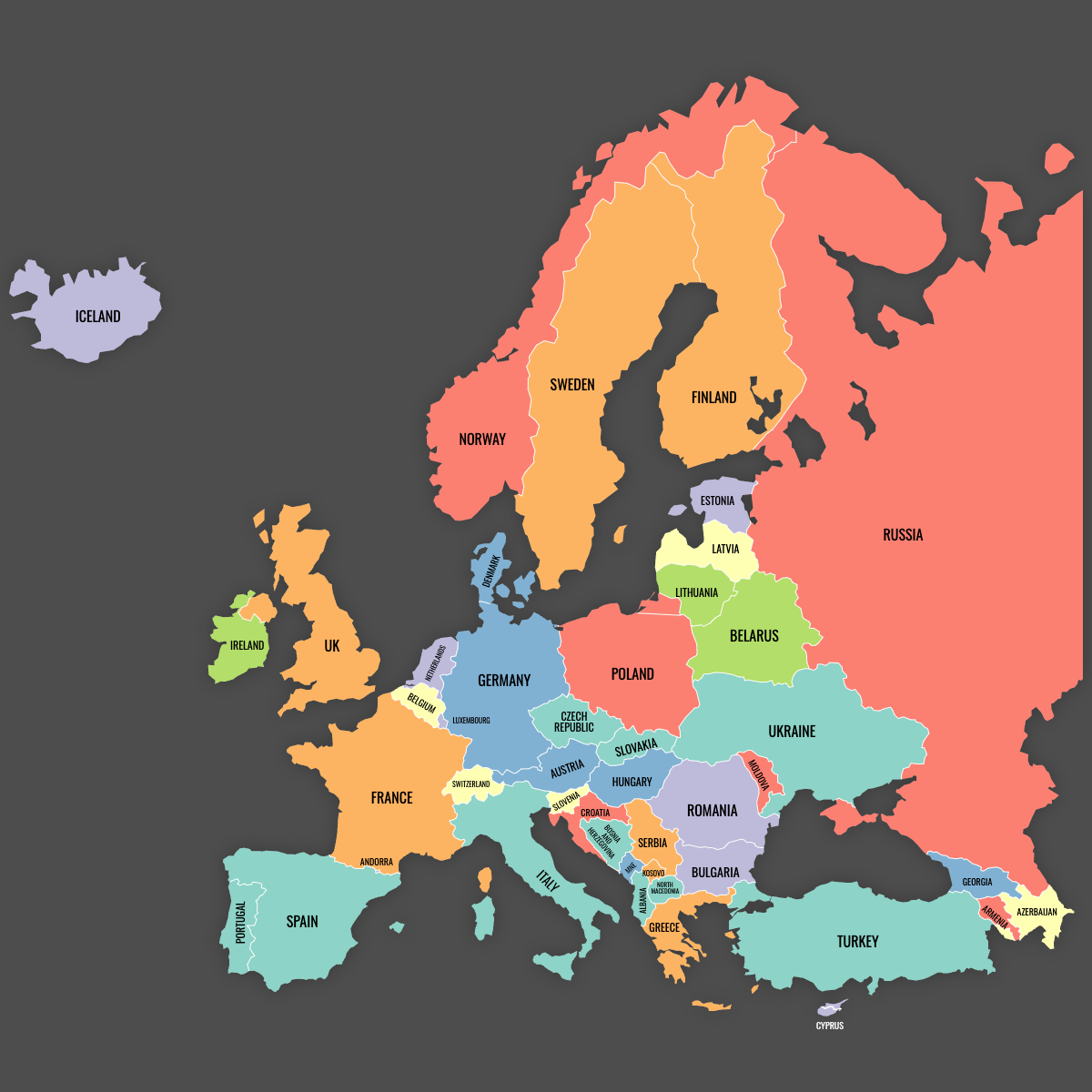 Custom Map of Europe Countries With Labels
