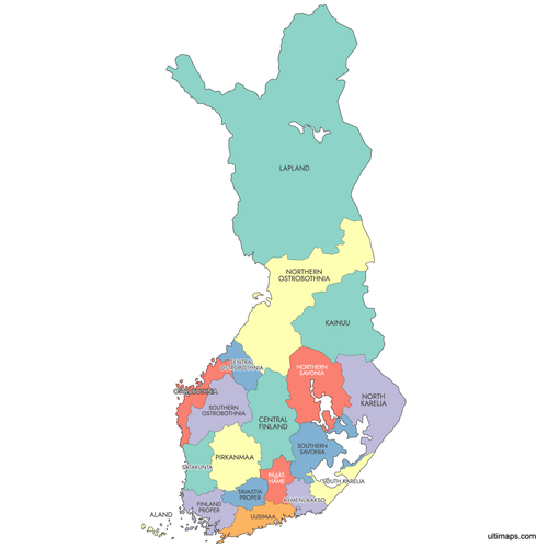 Preview of Labeled Map of Finland Regions