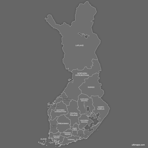 Preview of Labeled Map of Finland Regions (Dark)