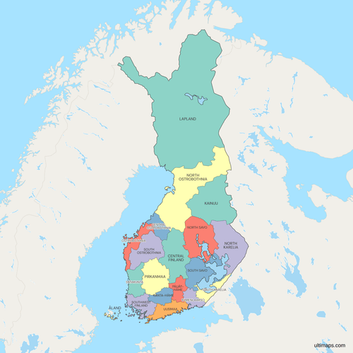 Political Map of Finland with Regions