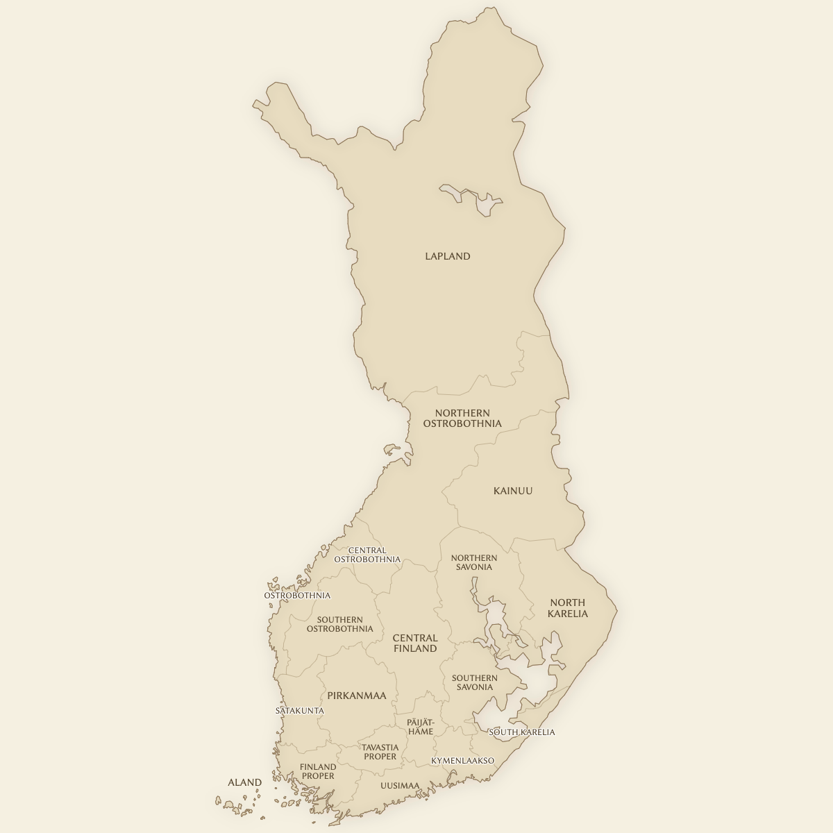 Styled Map of Finland Regions (Vintage Theme)