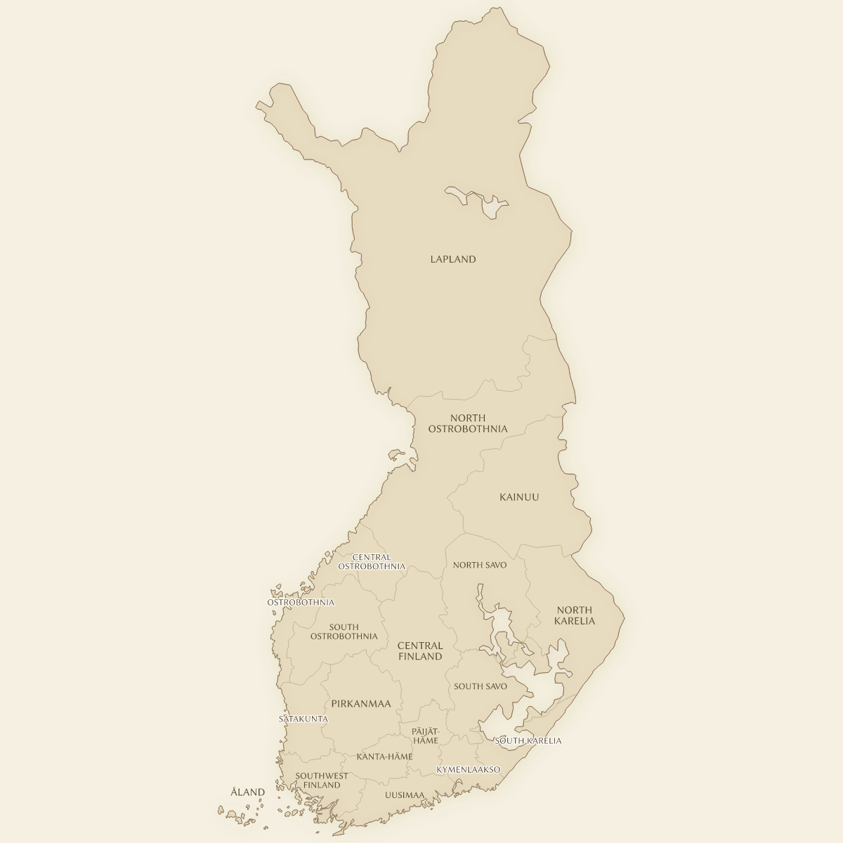 Vintage styled map of Finland with Regions