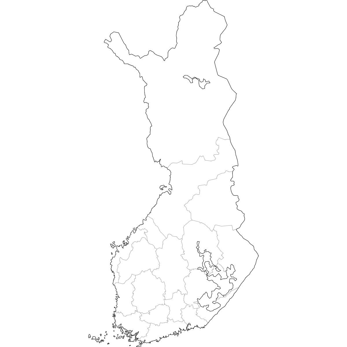 Wireframe Map of Finland Regions