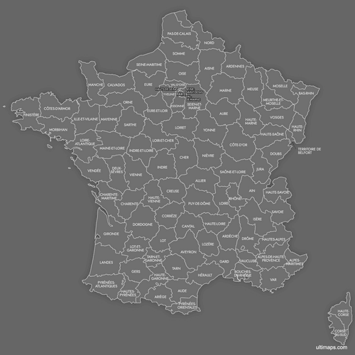 Preview of Labeled Map of France Departments (Dark)