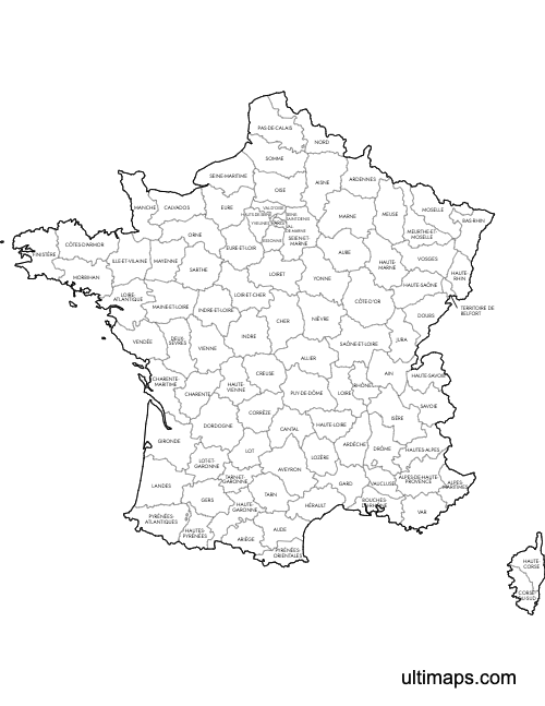 Preview of Labeled Map of France Departments (Letter)