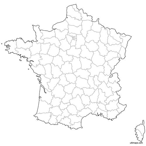 Preview of Outlined Map of France Departments