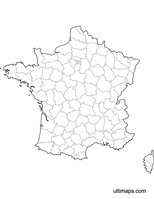 Preview of Outlined Map of France Departments (Letter)