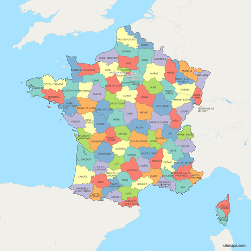 Political Map of France with Departments