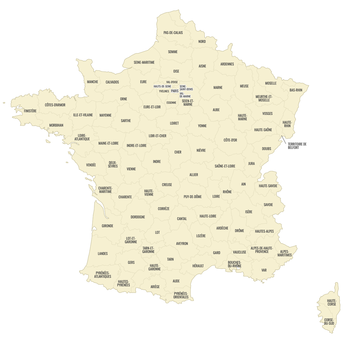 Blank Map of France Departments With Labels