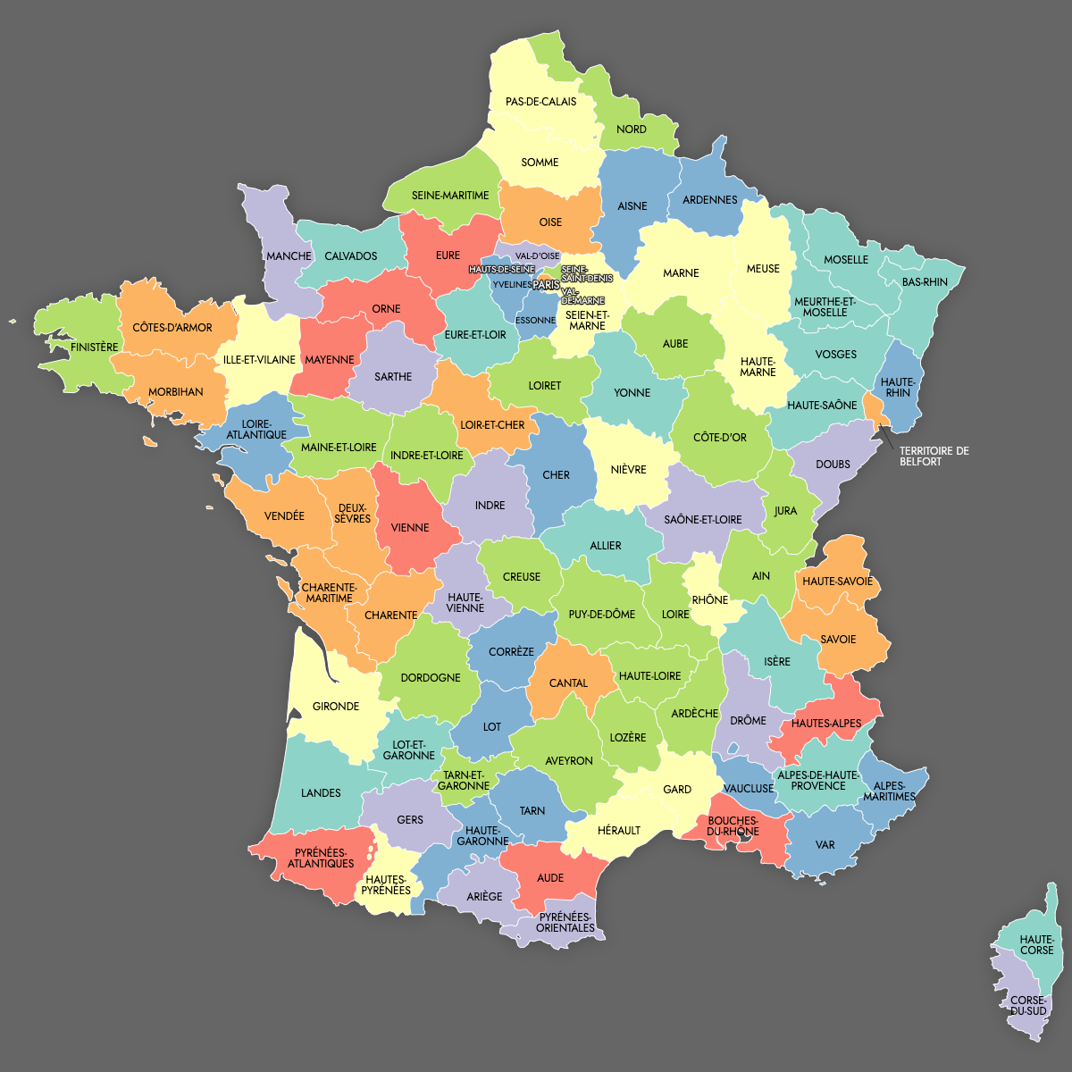 Custom Map of France Departments With Labels
