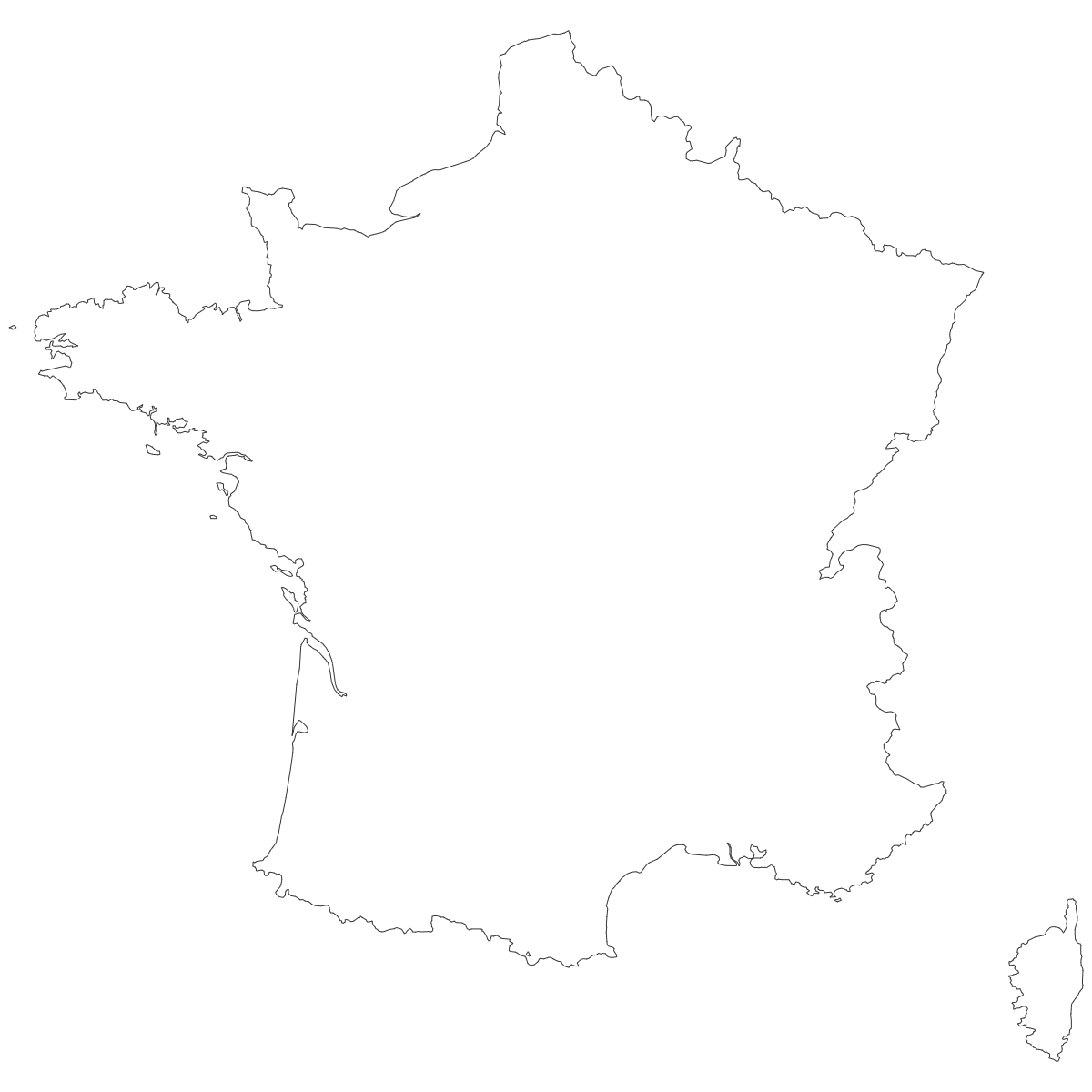 Outline Map of France Departments