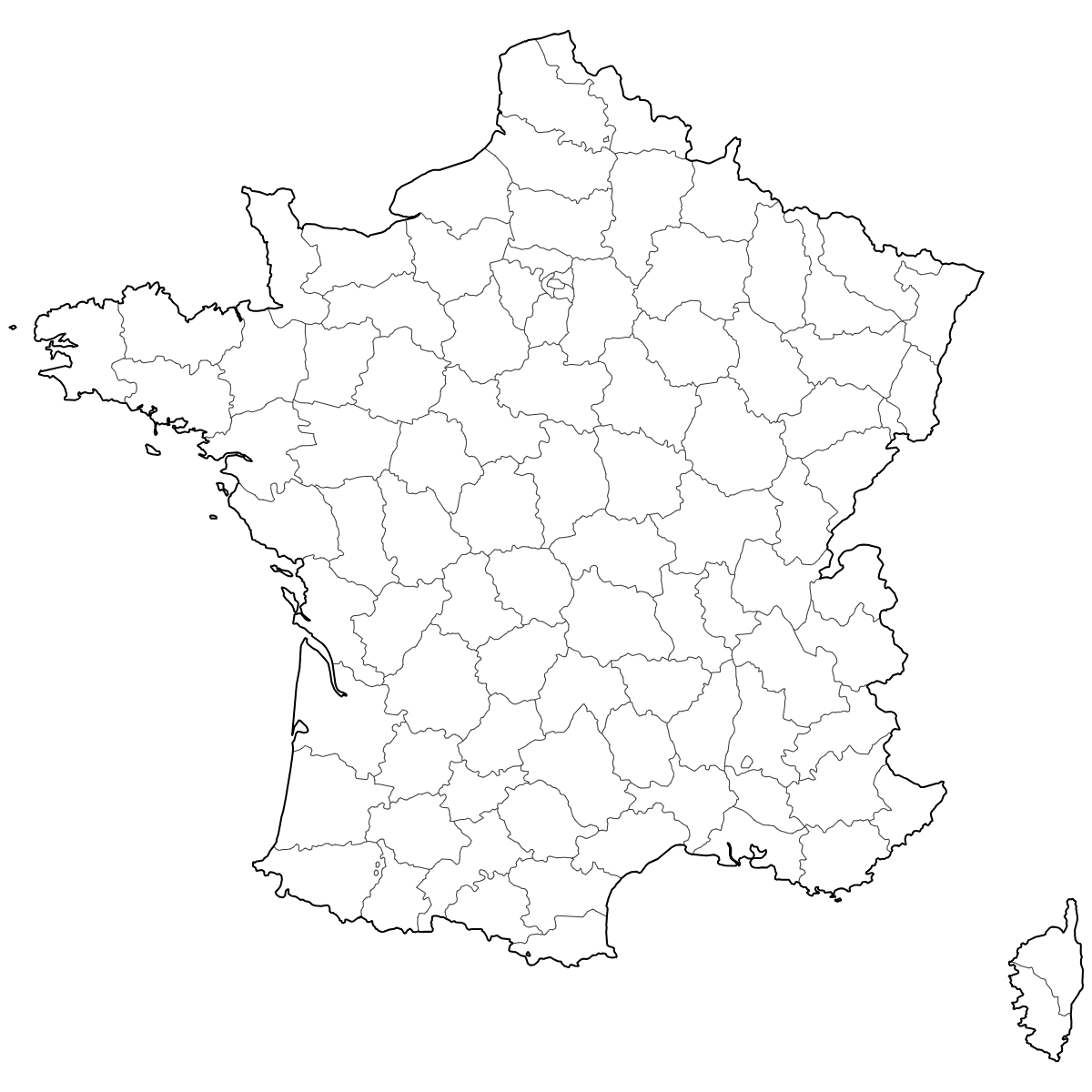Outlined Map of France Departments