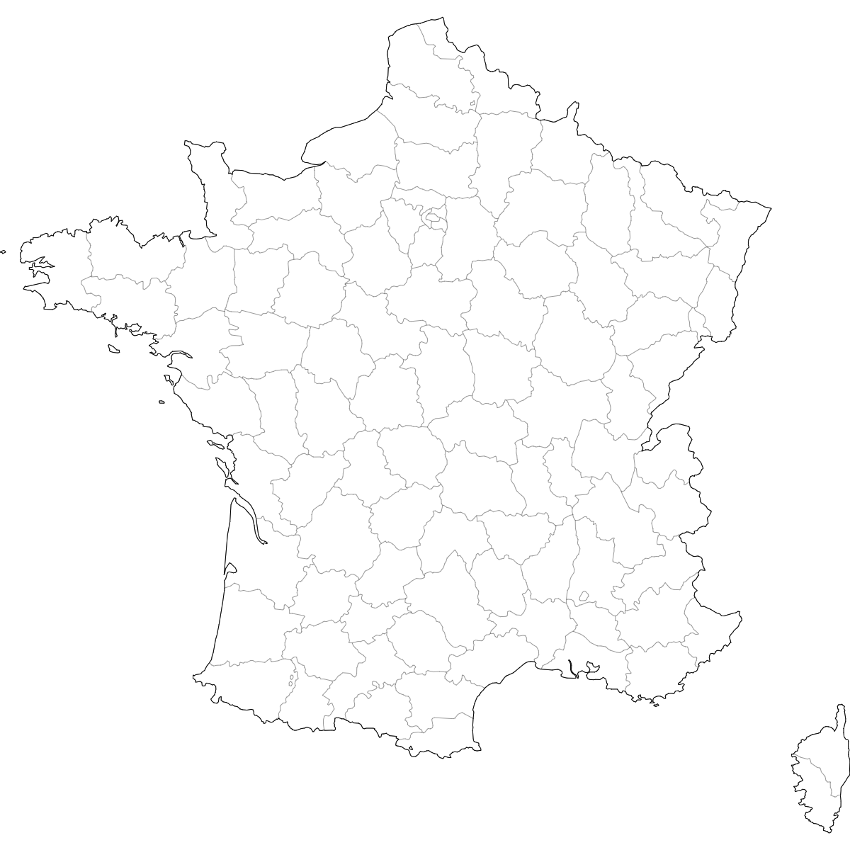 Wireframe Map of France Departments