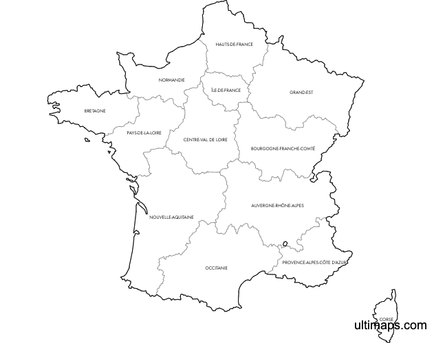 Preview of Labeled Map of France Regions (A4)