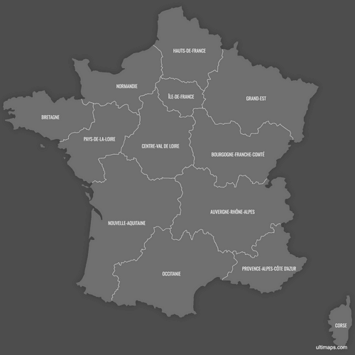 Preview of Labeled Map of France Regions (Dark)