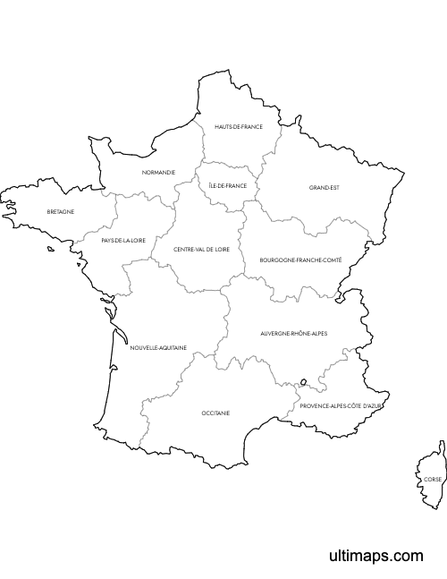 Preview of Labeled Map of France Regions (Letter)