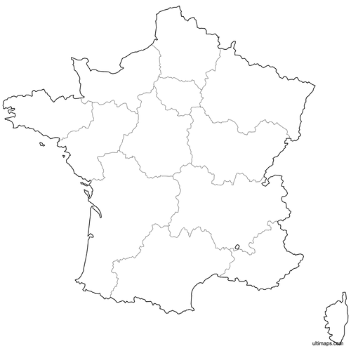 Preview of Outlined Map of France Regions
