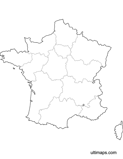 Preview of Outlined Map of France Regions (Letter)