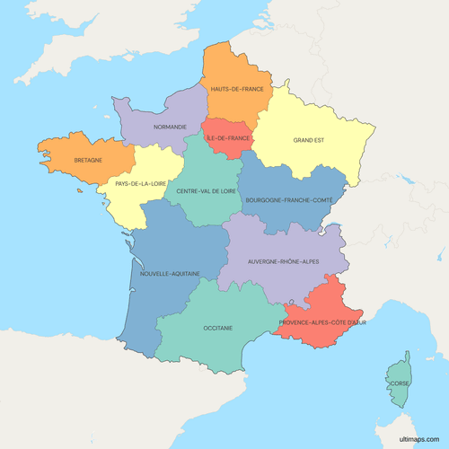 Political Map of France with Regions