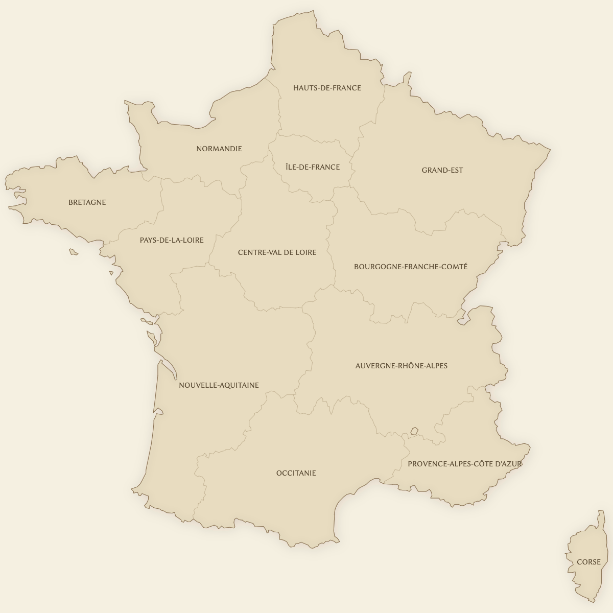 Styled Map of France Regions (Vintage Theme)