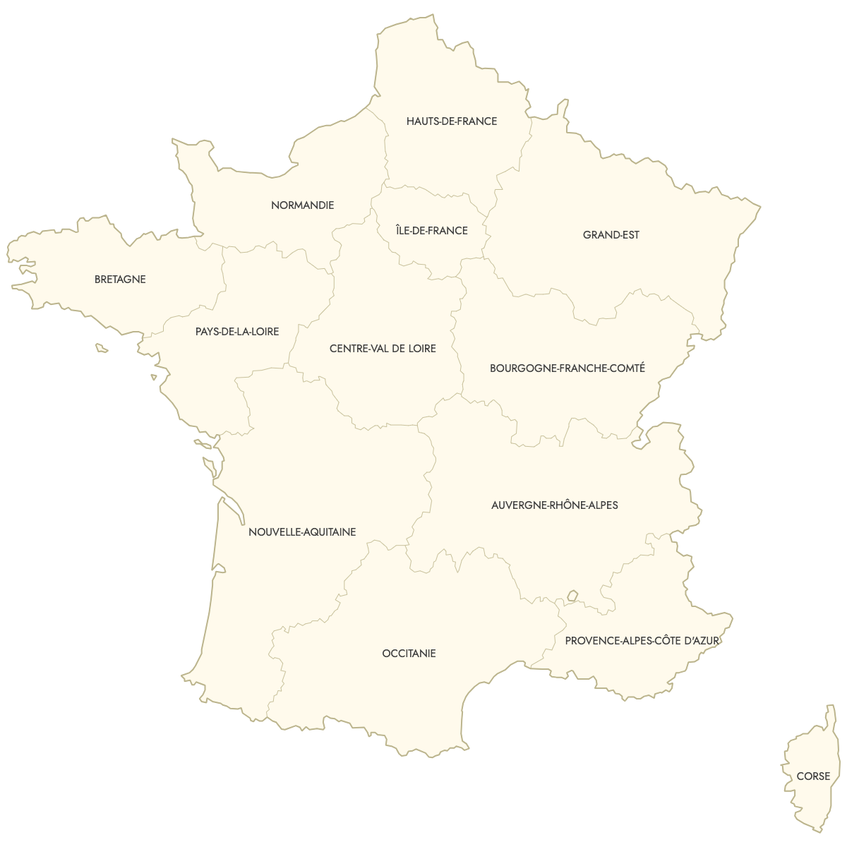 Unstyled Map of France Regions With Labels