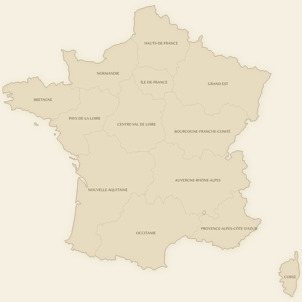 Vintage styled map of France with Regions