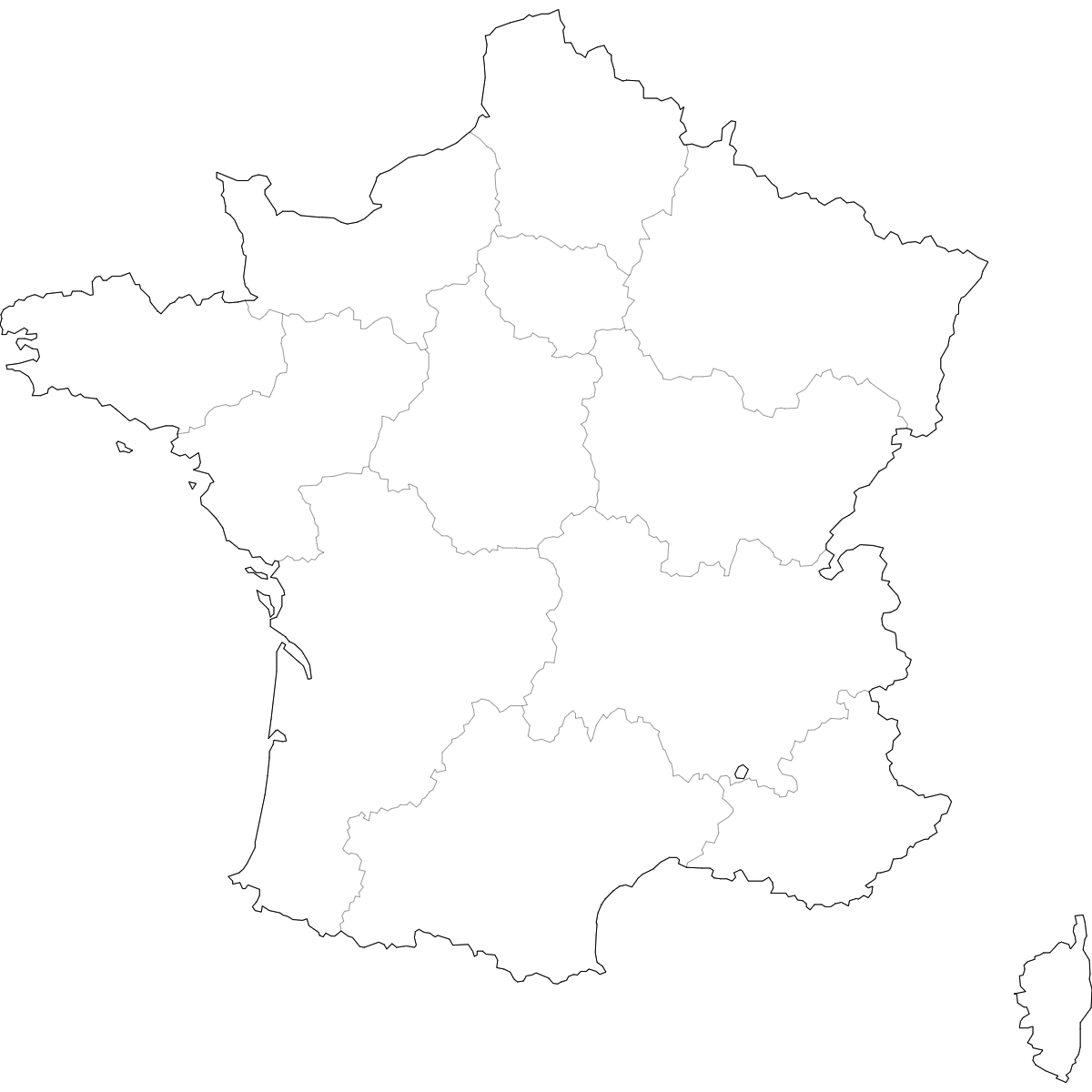 Wireframe Map of France Regions