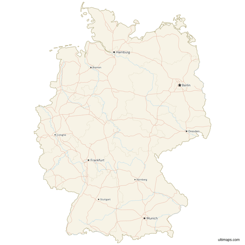 Map of Germany with Cities and Roads
