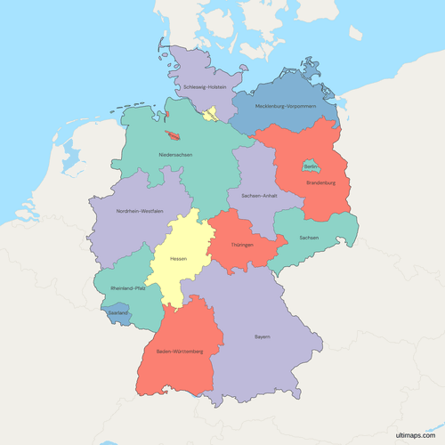 Political Map of Germany with States