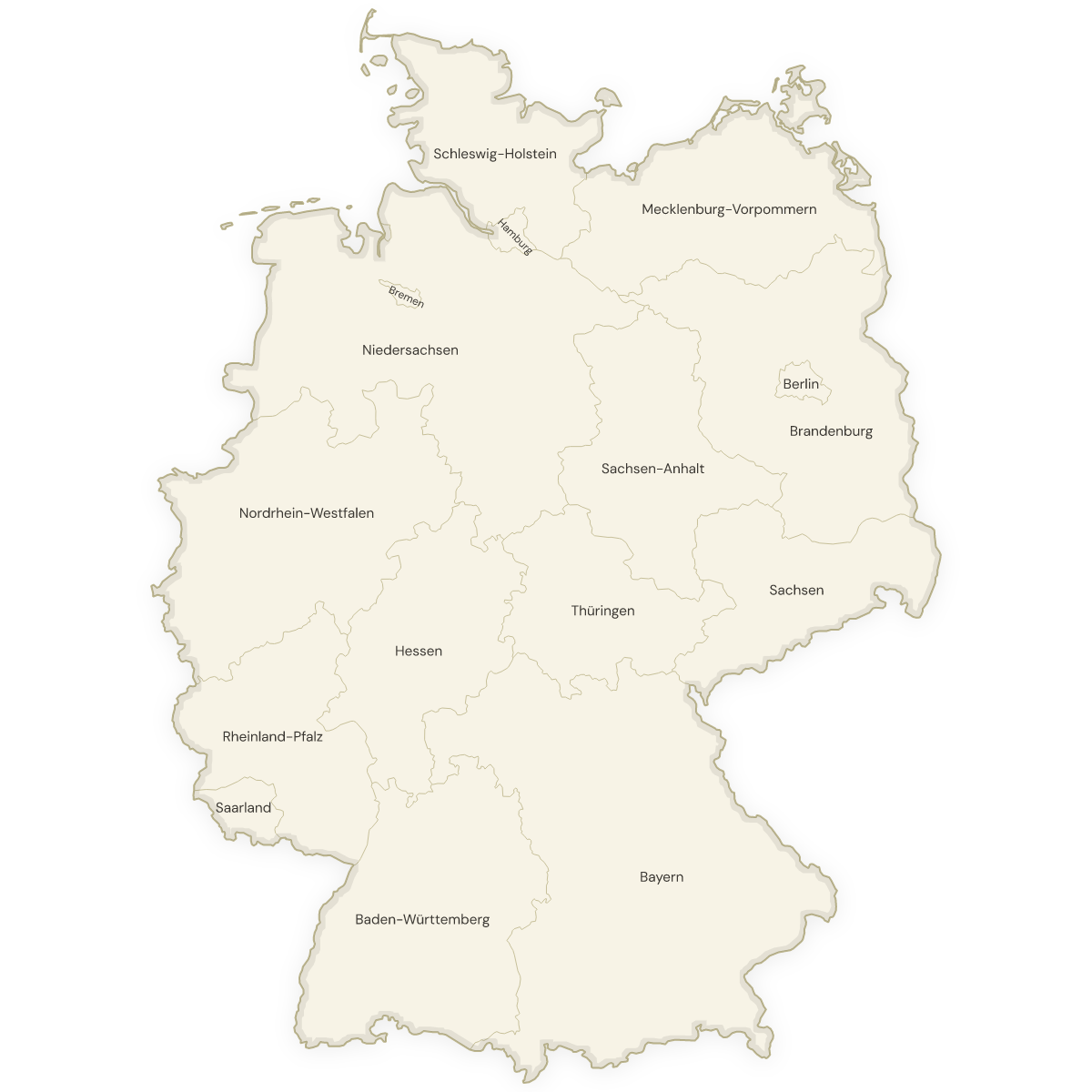 Blank map of Germany with labeled States