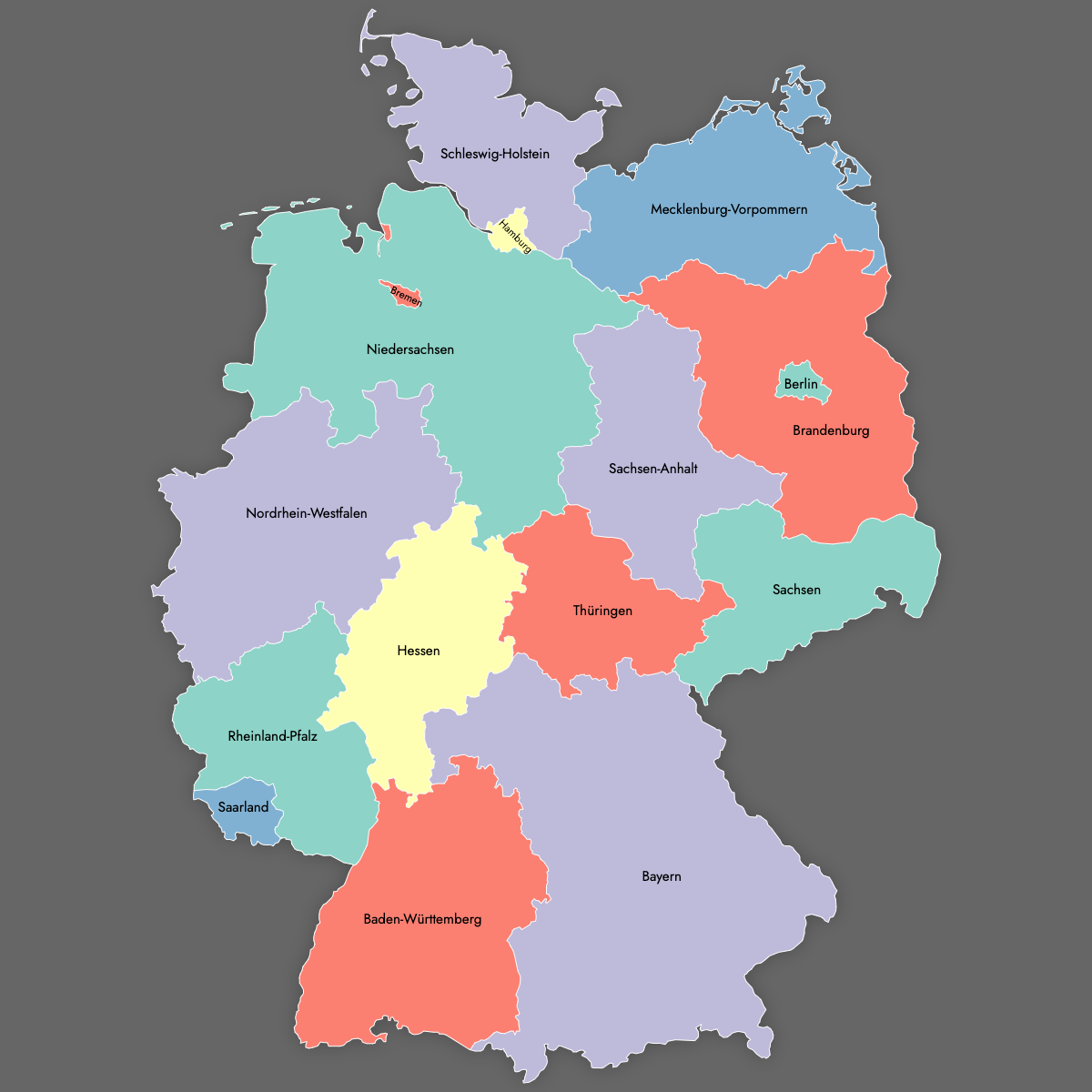 Custom Germany States Map with Labels (Dark Theme)