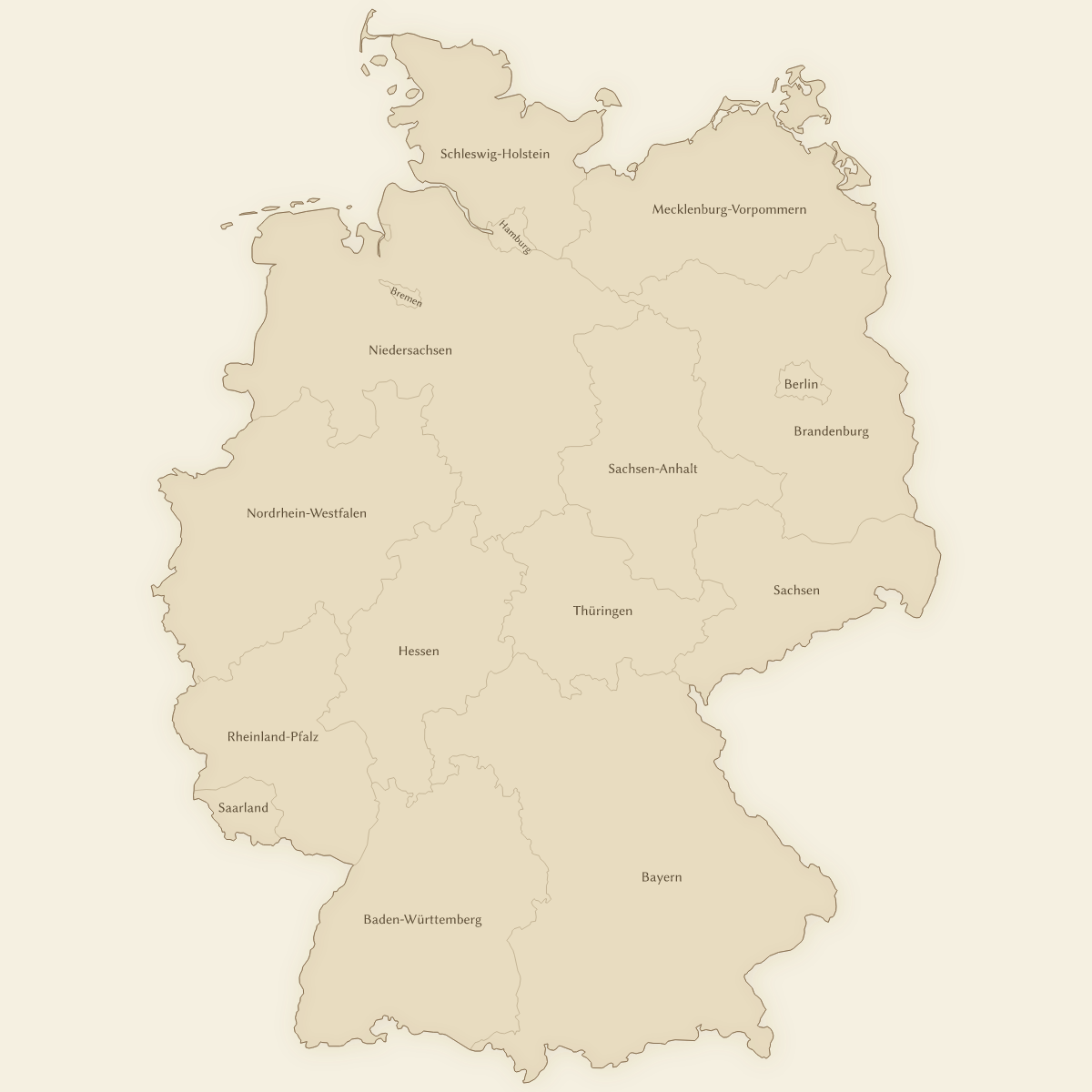 Vintage styled map of Germany with States