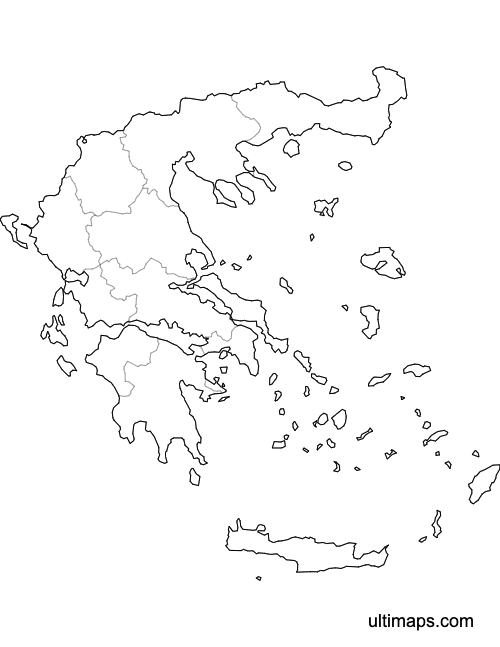 Preview of Blank Map of Greece Regions (A4)
