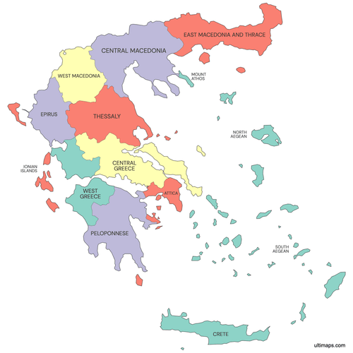 Preview of Colored Greece Map with Regions