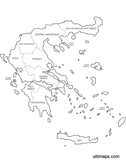 Preview of Labeled Map of Greece Regions (A4)