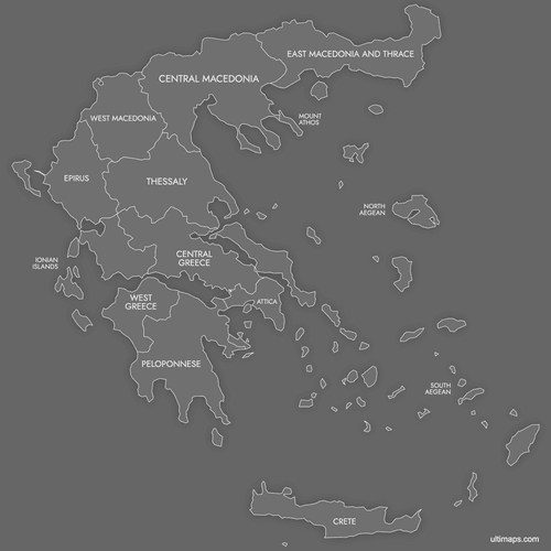 Preview of Labeled Map of Greece Regions (Dark)