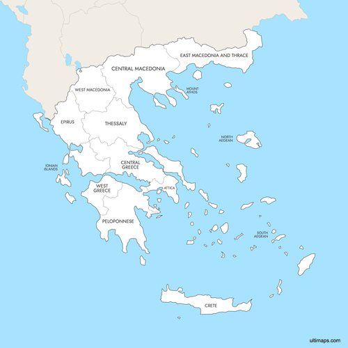 Preview of Labeled Map of Greece Regions with Surrounding Areas