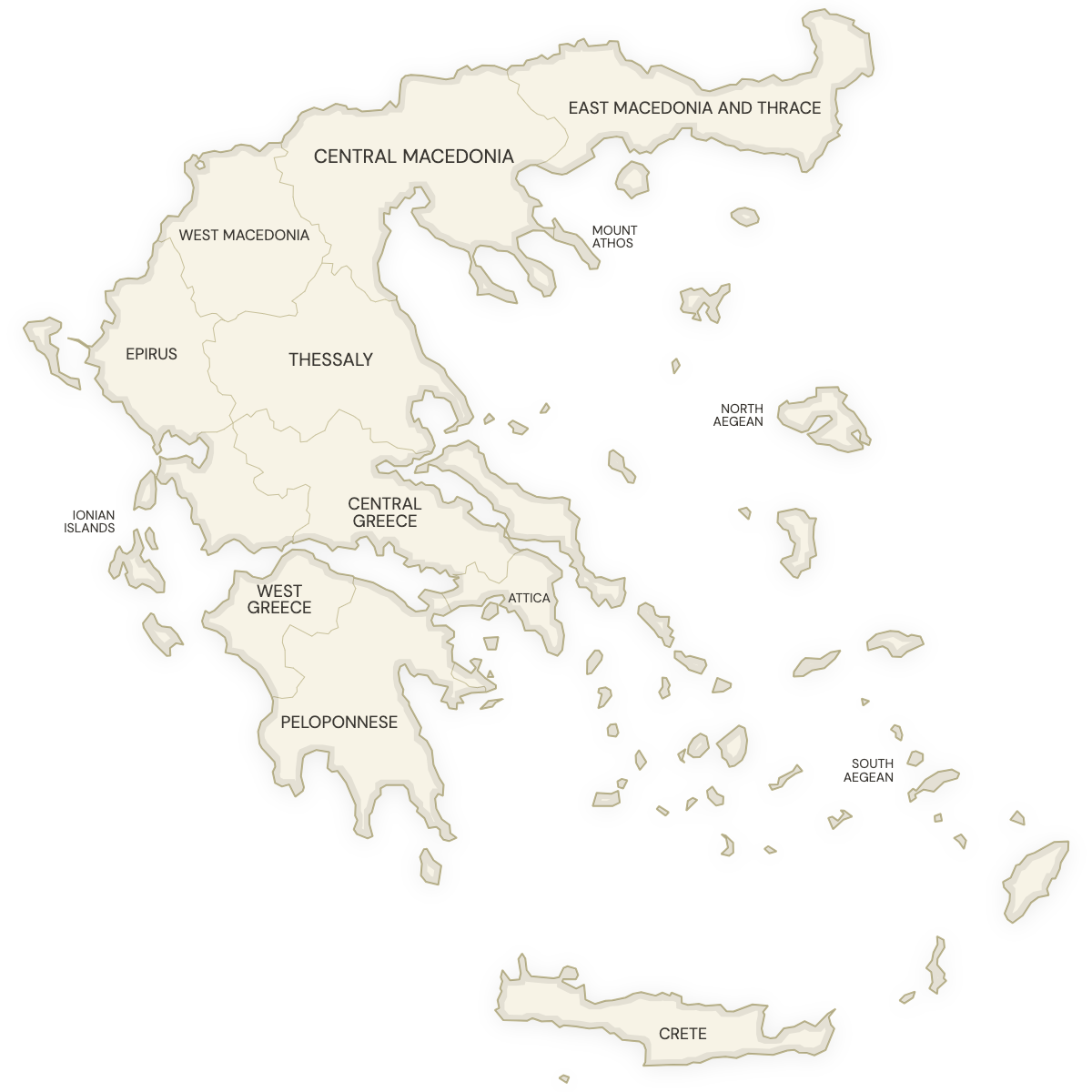 Blank map of Greece with labeled Regions