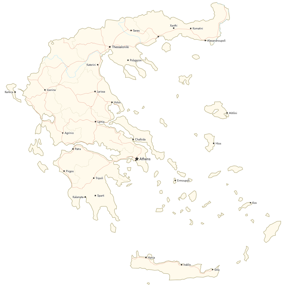 Custom Map of Greece Regions with Cities