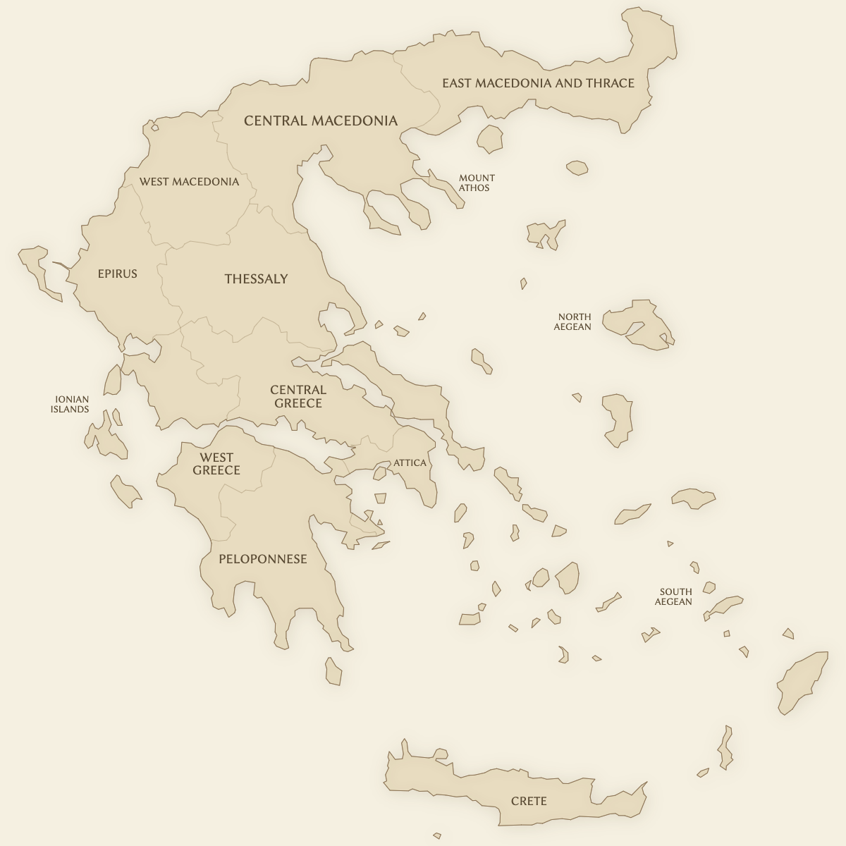 Vintage styled map of Greece with Regions