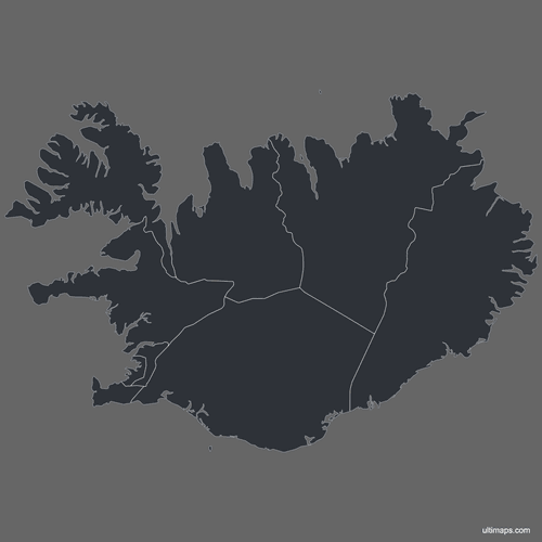 Preview of Blank Iceland Map with Regions (Dark)